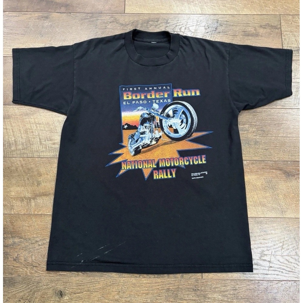 Vintage 90s Harley Davidson First Annual Border Run Texas Tee Large Black 1999